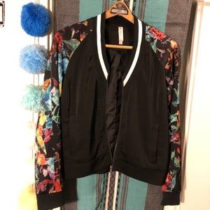 Mural floral sleeve bomber